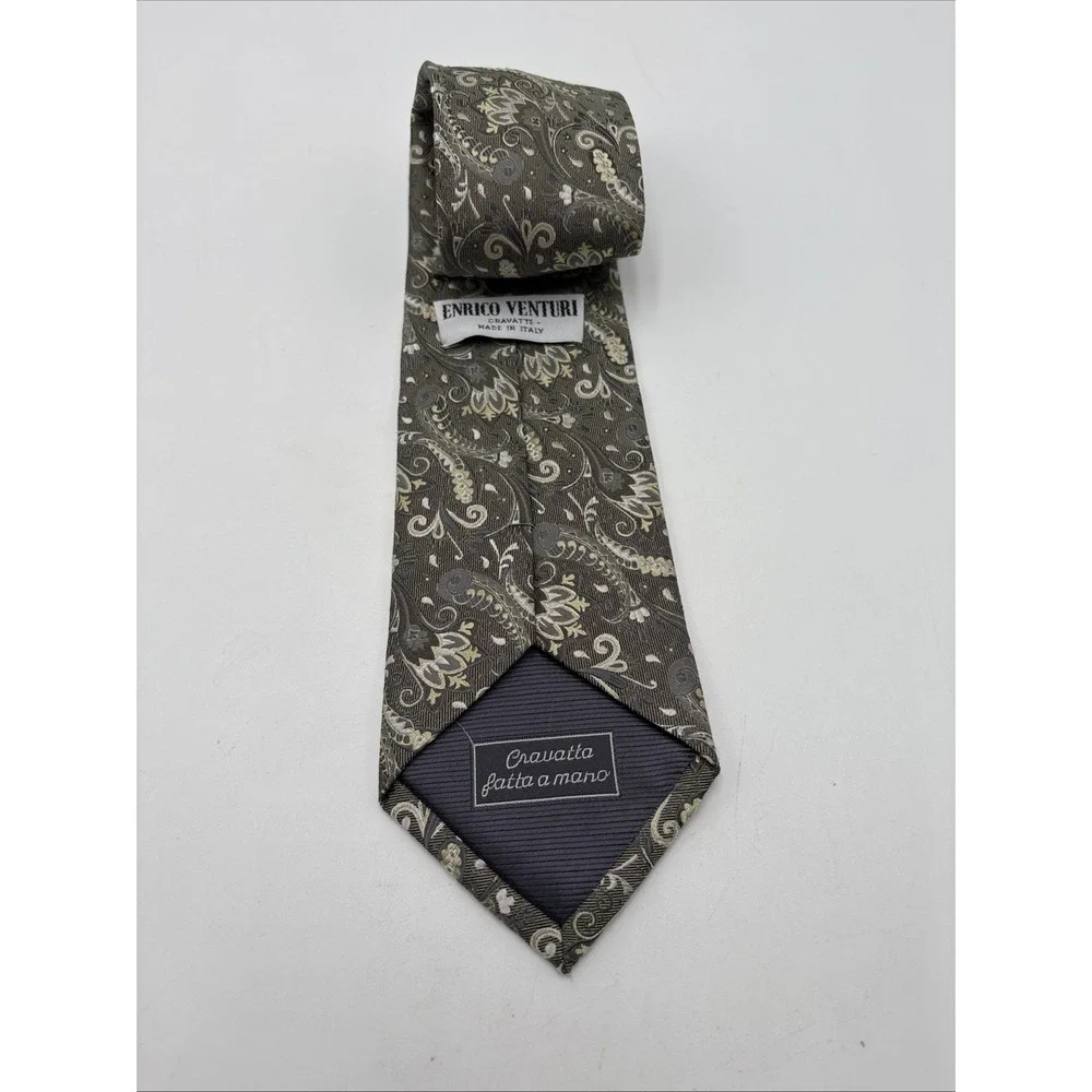 Enrico Venturi Cravatte Made In Italy Tie Light Green‎ Paisley 60